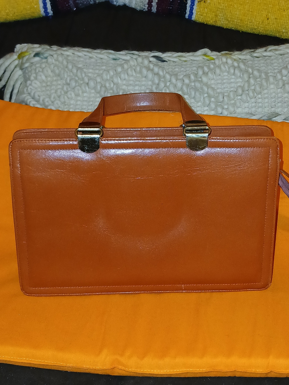 Saks Fifth Avenue Orange Leather Top-Handle Clutch